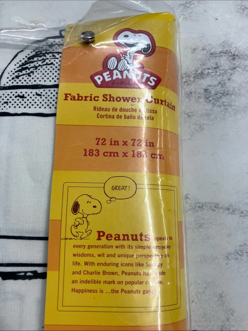 Peanuts White and Black Comic Strip Fabric Shower Curtain